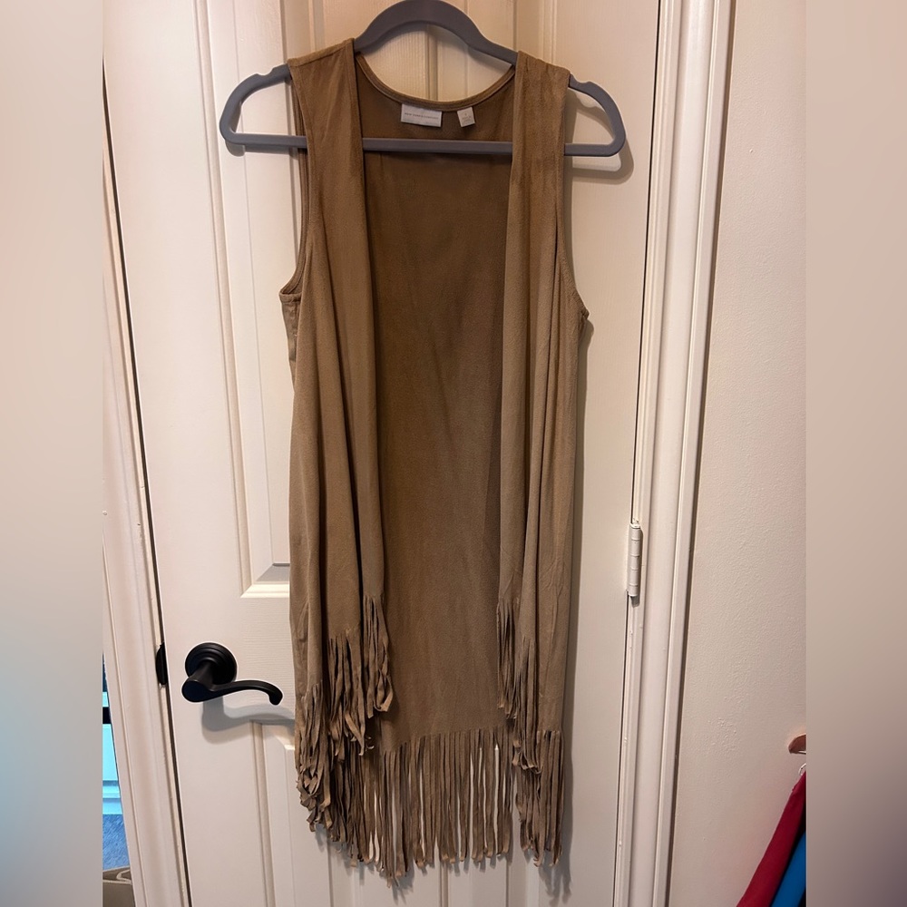 Soft tan suede type feel with fringe